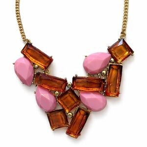 Statement Bib Necklace in Coral and Amber